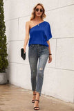 Single Shoulder Half Sleeve T-Shirt - Trendsi - Flyclothing LLC