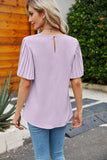 Pleated Flutter Sleeve Round Neck Blouse - Trendsi - Flyclothing LLC