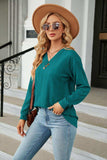 Decorative Button V-Neck Long Sleeve T-Shirt - Trendsi - Flyclothing LLC