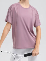 Round Neck Short Sleeve Active Top - Trendsi - Flyclothing LLC
