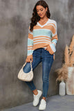 Striped V-Neck Knit Top - Trendsi