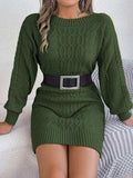 Cable-Knit Round Neck Sweater Dress - Trendsi - Flyclothing LLC