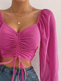Drawstring Sweetheart Neck Cropped Top - Trendsi - Flyclothing LLC