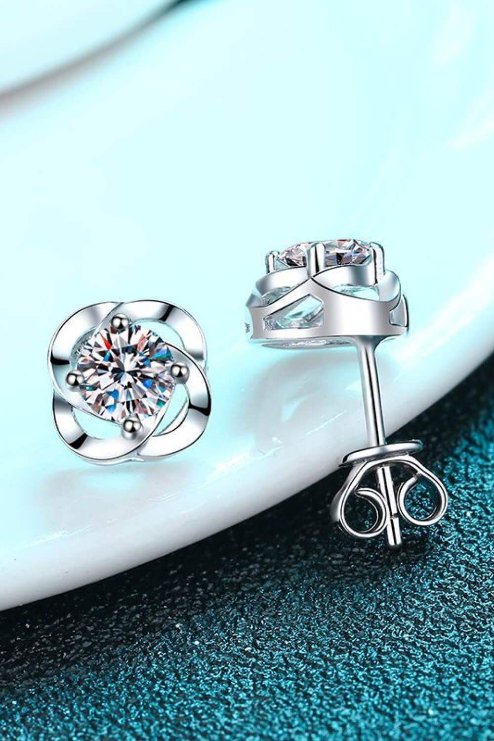 It's Your Day Moissanite Rhodium-Plated Stud Earrings - Trendsi - Flyclothing LLC