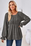 Ruched Round Neck Flounce Sleeve Blouse - Trendsi - Flyclothing LLC