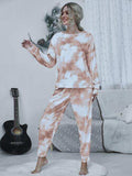 Tie-dye Round Neck Top and Drawstring Pants Lounge Set - Trendsi - Flyclothing LLC