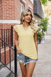 Eyelet Flutter Sleeve Scalloped V-Neck Top - Trendsi - Flyclothing LLC