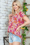 Floral Tie Neck Flutter Sleeve Blouse - Trendsi - Flyclothing LLC