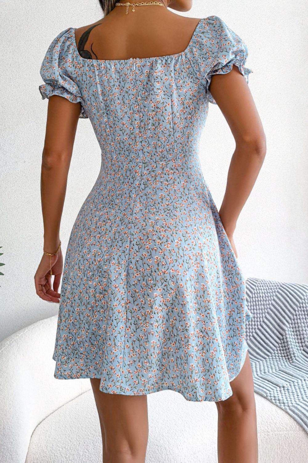Ditsy Floral Drawstring A-Line Dress - Trendsi - Flyclothing LLC