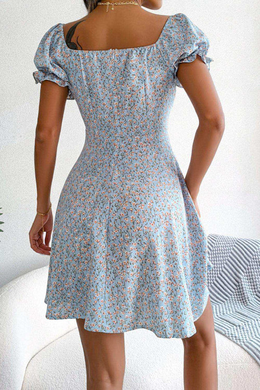 Ditsy Floral Drawstring A-Line Dress - Trendsi - Flyclothing LLC