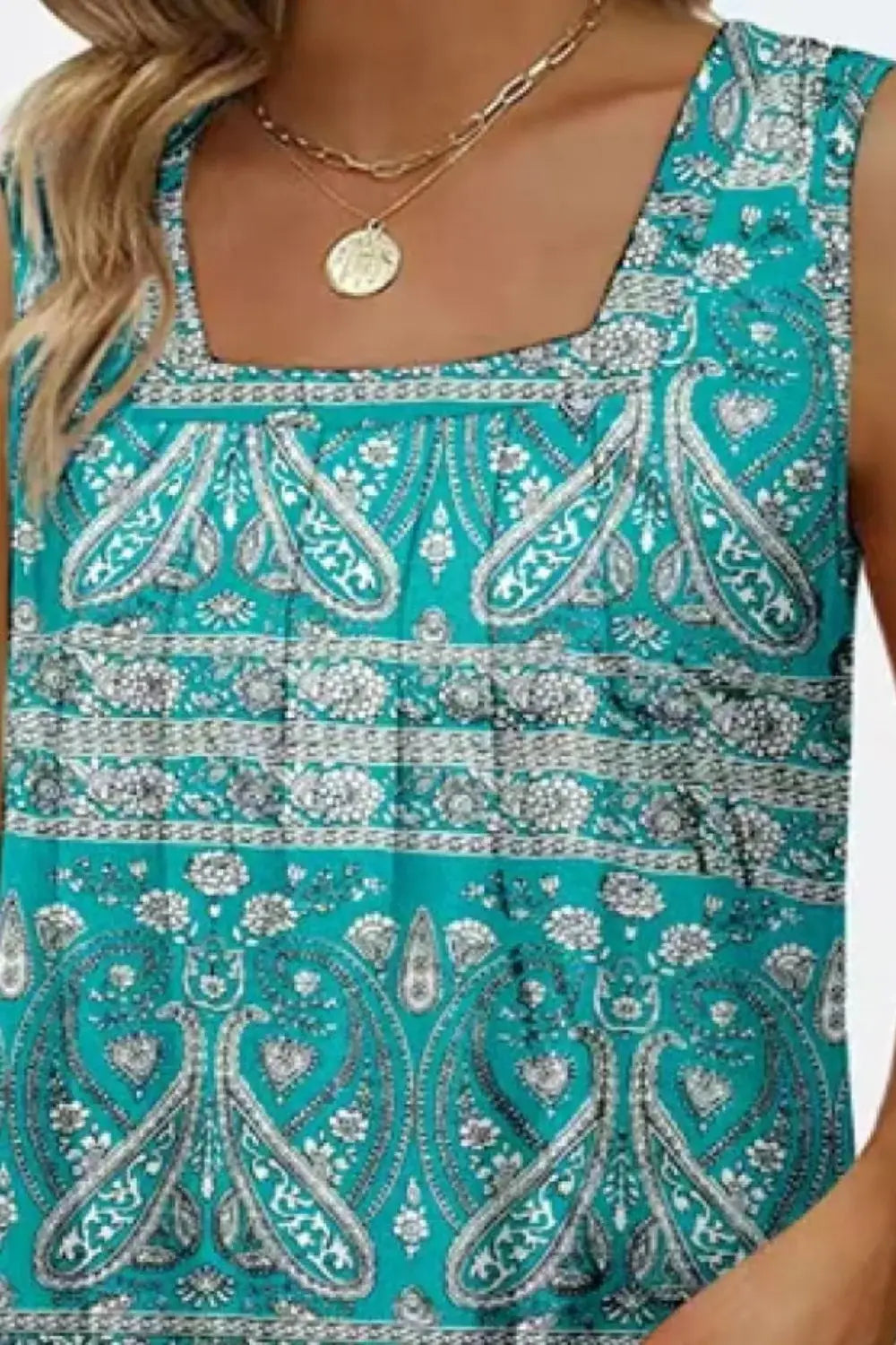 Printed Square Neck Curved Hem Tank - Trendsi - Flyclothing LLC