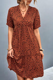 Ditsy Floral Empire Waist Plunge Short Sleeve Dress - Trendsi