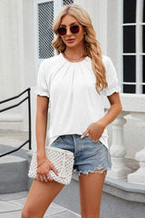 Round Neck Flounce Sleeve T-Shirt - Trendsi - Flyclothing LLC