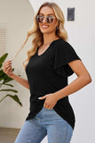 Smocked Round Neck Flutter Sleeve T-Shirt - Trendsi - Flyclothing LLC