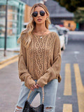 Round Neck Cable-Knit Sweater - Trendsi - Flyclothing LLC