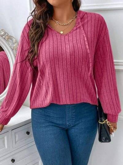 Plus Size Drawstring Dropped Shoulder Hooded T-Shirt - Trendsi - Flyclothing LLC
