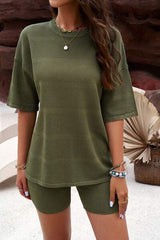 Eyelet Round Neck Top and Shorts Set - Trendsi - Flyclothing LLC