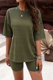Eyelet Round Neck Top and Shorts Set - Trendsi - Flyclothing LLC