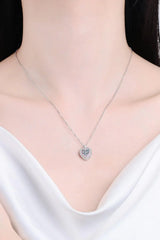 925 Sterling Silver 1 Carat Moissanite Heart Pendant Necklace - Trendsi - Flyclothing LLC