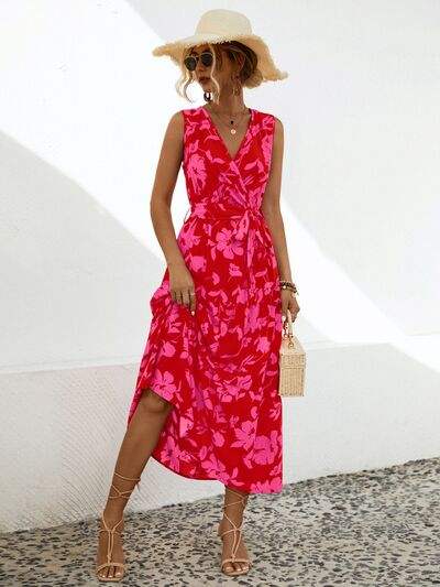 Tied Printed Surplice Tiered Dress - Trendsi - Flyclothing LLC