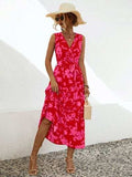 Tied Printed Surplice Tiered Dress - Trendsi - Flyclothing LLC