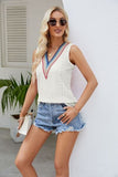 Contrast Eyelet V-Neck Tank - Trendsi