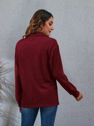 Half Button Dropped Shoulder Blouse - Trendsi - Flyclothing LLC
