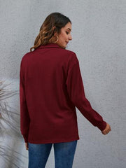 Half Button Dropped Shoulder Blouse - Trendsi