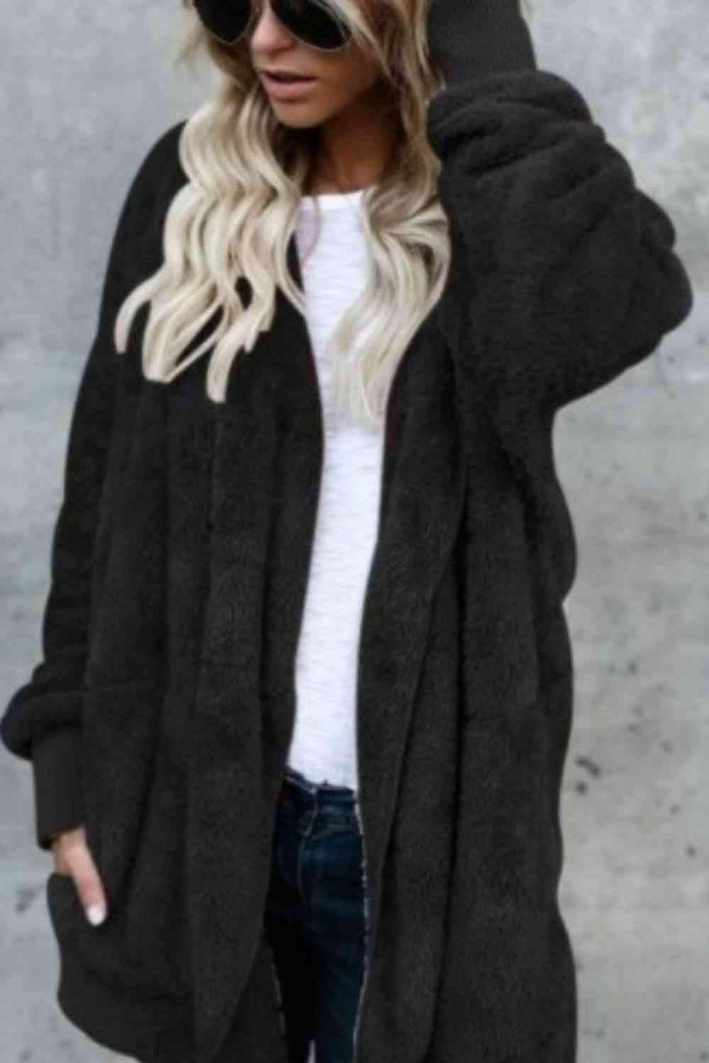 Teddy Hooded Jacket with Pockets - Trendsi - Flyclothing LLC