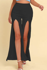 High-Rise Pull On Split Pants - Trendsi - Flyclothing LLC