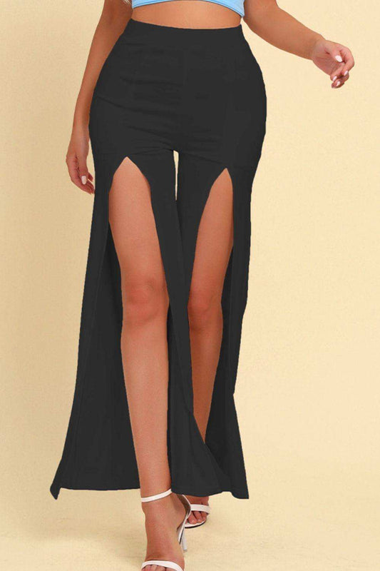 High-Rise Pull On Split Pants - Trendsi - Flyclothing LLC
