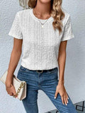 Eyelet Round Neck Short Sleeve T-Shirt - Trendsi
