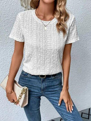 Eyelet Round Neck Short Sleeve T-Shirt - Trendsi