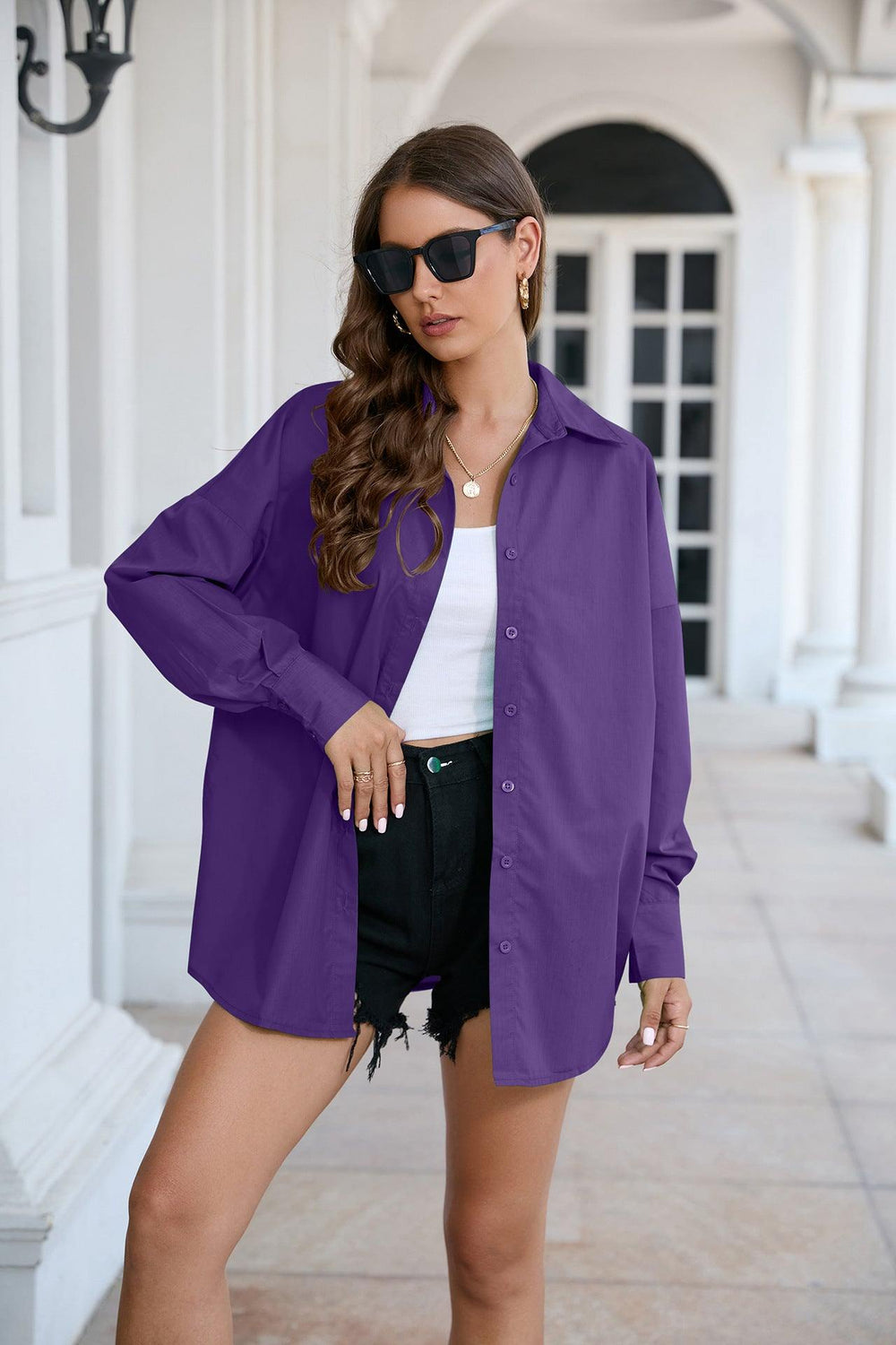 Dropped Shoulder Longline Shirt - Trendsi