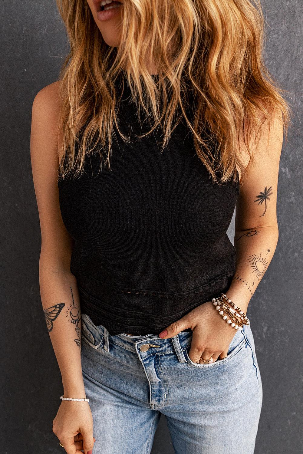 Scalloped Openwork Grecian Neck Tank - Trendsi