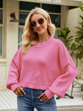 Round Neck Dropped Shoulder Sweater - Trendsi