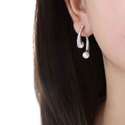 Synthetic Pearl Asymmetrical Titanium Steel Earrings - Flyclothing LLC