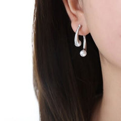 Synthetic Pearl Asymmetrical Titanium Steel Earrings - Flyclothing LLC