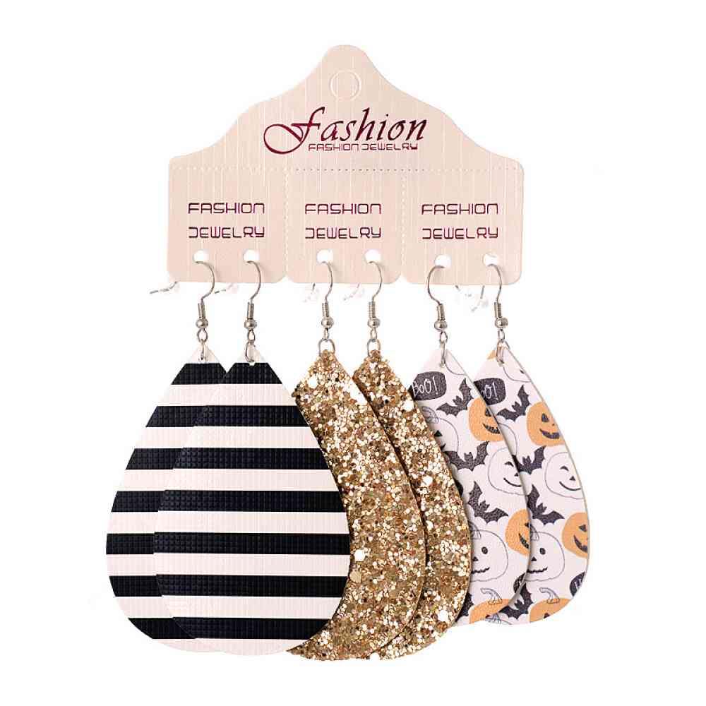 Halloween PU Teardrop Earrings Set - Trendsi