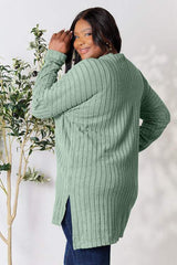 Basic Bae Full Size Ribbed Round Neck Long Sleeve Slit Top - Trendsi - Flyclothing LLC