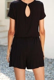 Drawstring Waist Short Sleeve Romper with Pockets - Trendsi - Flyclothing LLC