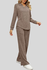Ribbed Long Sleeve Top and Pocketed Pants Set - Trendsi - Flyclothing LLC