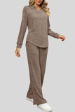 Ribbed Long Sleeve Top and Pocketed Pants Set - Trendsi