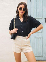 Notched Button Up Short Sleeve Shirt - Trendsi - Flyclothing LLC
