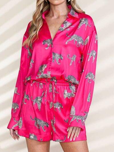 Animal Button Up Shirt and Shorts Set - Trendsi - Flyclothing LLC
