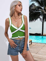Contrast Crisscross Knit Tank - Trendsi - Flyclothing LLC