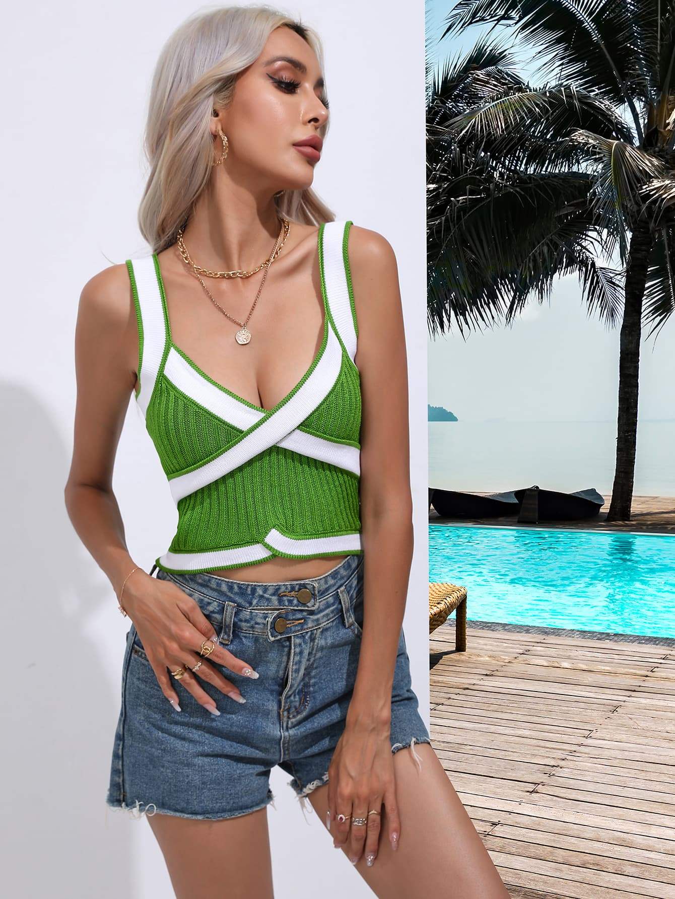 Contrast Crisscross Knit Tank - Trendsi - Flyclothing LLC