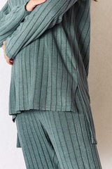 Basic Bae Full Size Ribbed Round Neck High-Low Slit Top and Pants Set - Trendsi - Flyclothing LLC