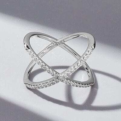 X Shape Inlaid Zircon 925 Sterling Silver Ring - Trendsi - Flyclothing LLC