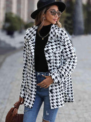 Houndstooth Button Down Jacket - Trendsi